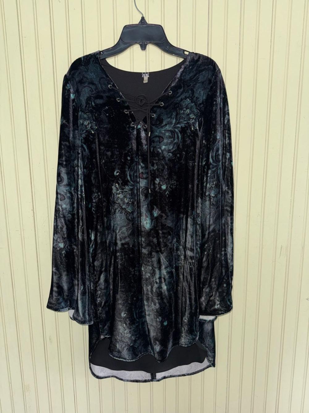 Haute Hippie Black and Teal Velvet Long Sleeve Dress